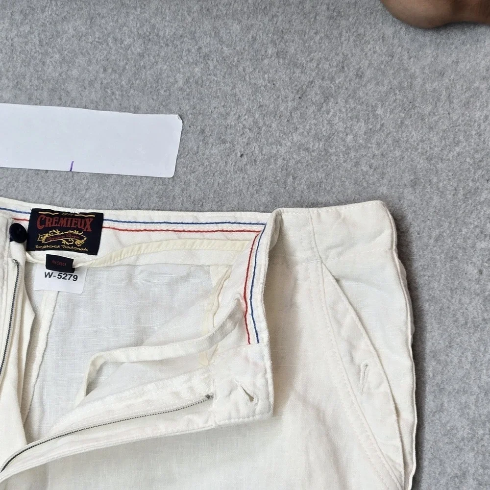 VINTAGE Cremieux Men Pants 36X32 White Linen Button Zipper 32